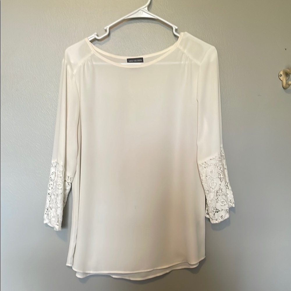 Van Heusen Cream Lace Sleeve Women's Blouse